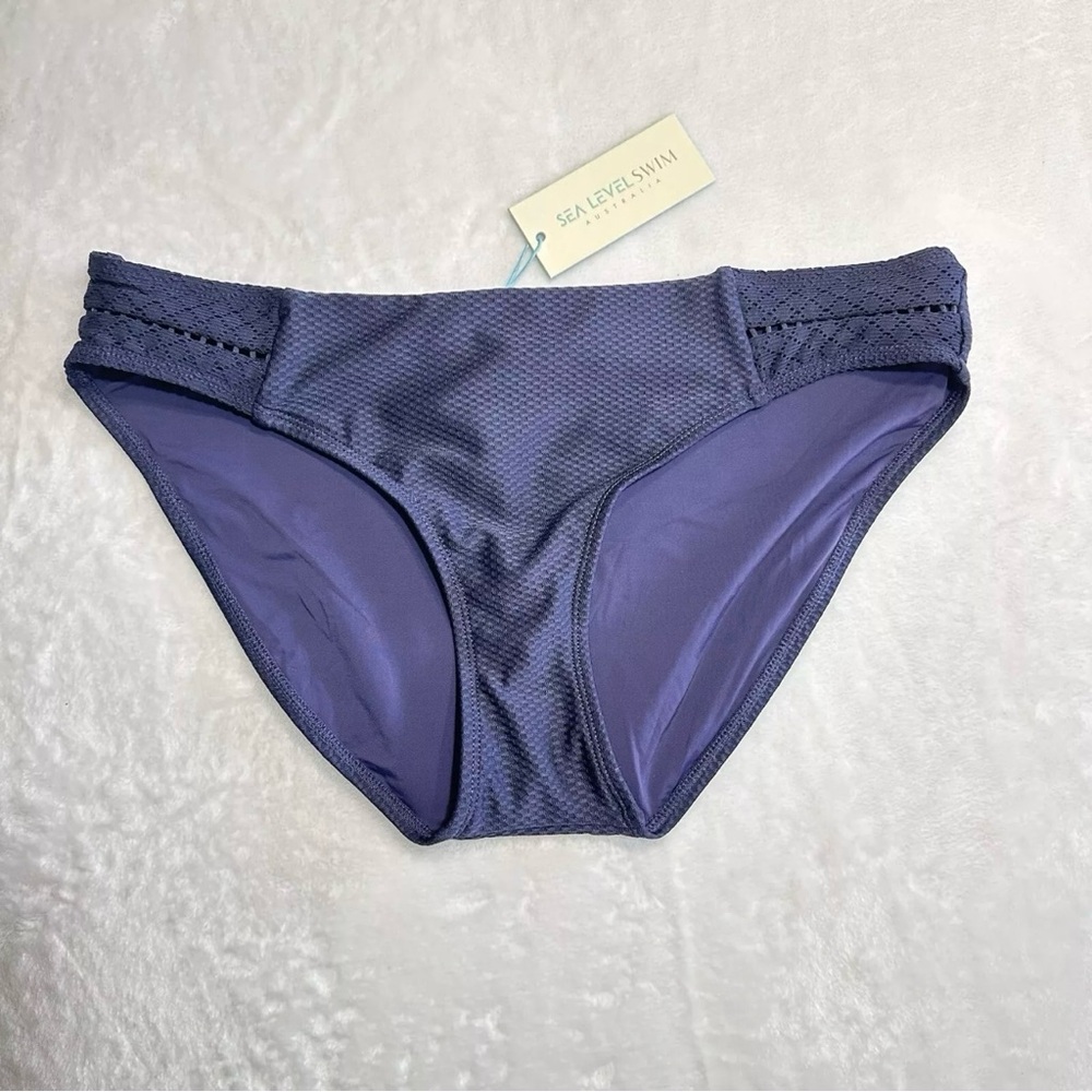 Sea Level Swim Bikini Bottoms Navy Blue Sz 10 Spliced Side Lace Design New